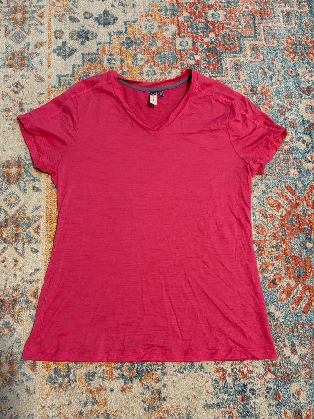 Ibex 100% merino wool pink v-neck shortsleeved tshirt
